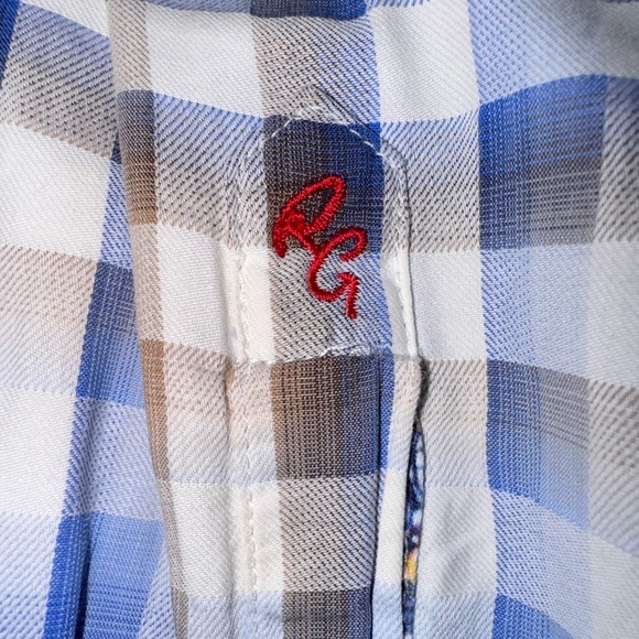 Robert Graham men's Shirt Blue Brown Plaid Flip Cuff w logo size Large. EUC - Picture 10 of 14